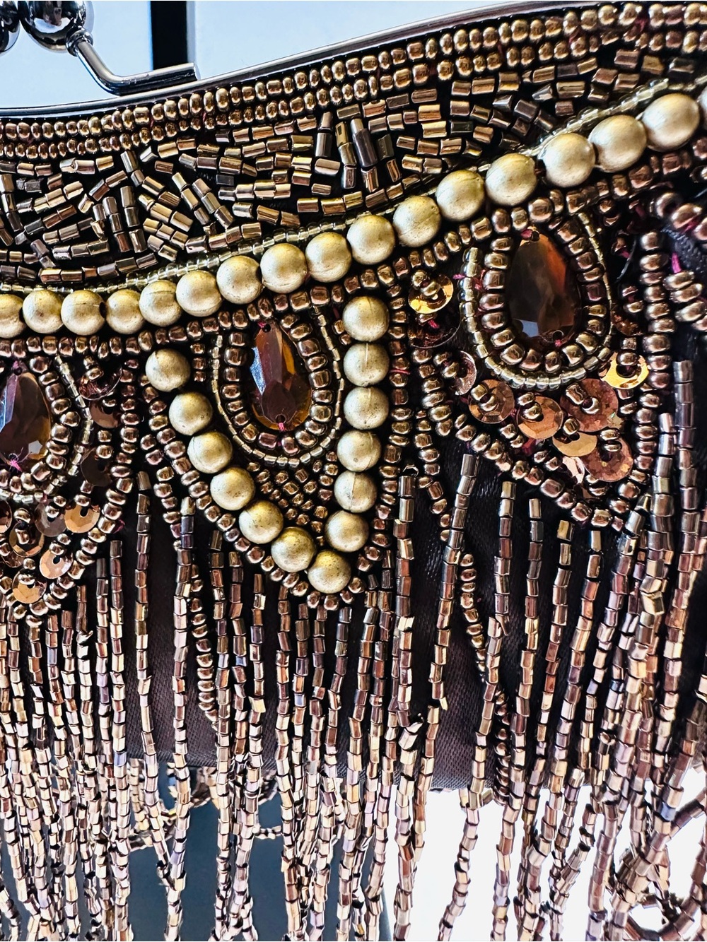 Bronze/Brown Beaded Kiss Lock Evening bag/Purse NWT - Picture 3 of 11